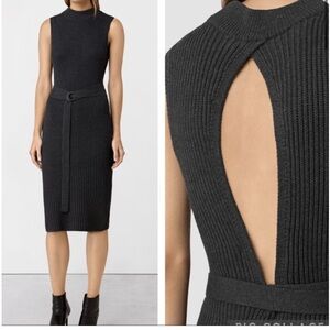 All Saints NWT East knit Sleeveless Rib-Knit Midi Dress in Charcoal size S